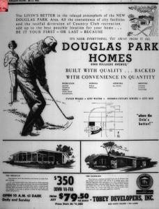This January, 1963 ad for Douglas Park Homes featured the nearby Douglass Park golf course.