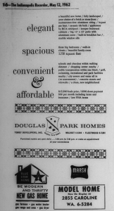 This May 12, 1962 was the first Douglas Park Homes ad to appear in the Indianapolis Recorder.