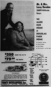 In September, 1963 Leroy and Winnie Herndon appeared in an ad celebrating their new home on Brouse Avenue.