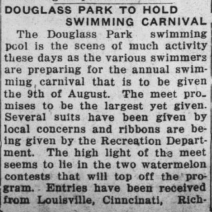Perhaps Douglass Park's first Swimming Carnival was in August, 1931.