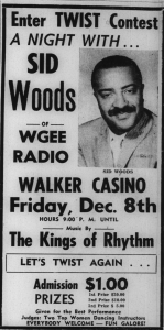 Woods hosted a concert at the Walker Casino in December, 1961 not long after arriving in Indianapolis.
